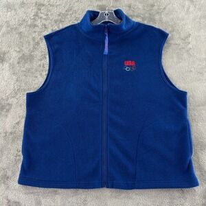 United States Olympic Committee Fleece Vest Adult XL Blue Full Zip Pockets‎ USA